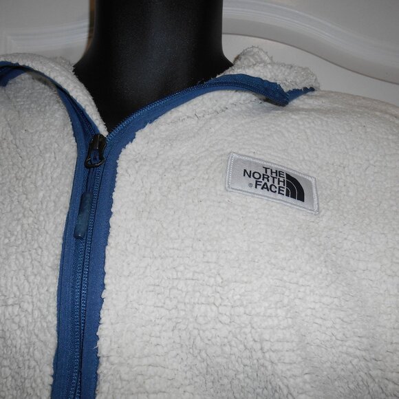 THE NORTH FACE SHERPA ZIPPER POCKET HOODIE PULLOVER JACKET BEIGE BLUE MENS XL - Picture 3 of 12